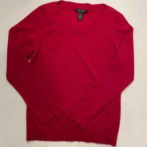 100% CASHMERE (2-PLY) RED SWEATER, SIZE LARGE, ELENA SOLANO BRAND